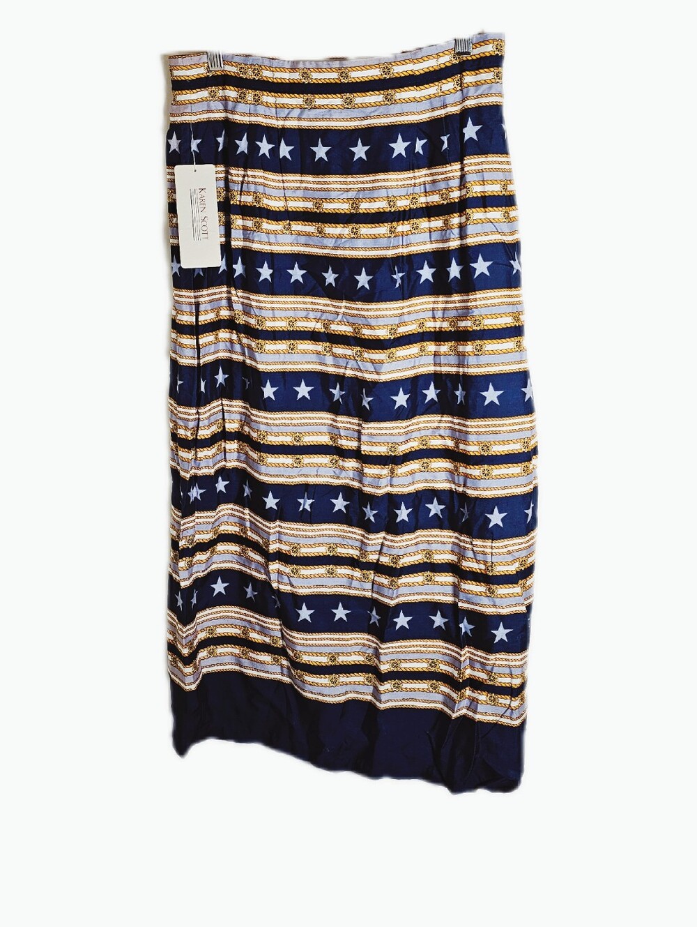Vintage 1990s Deadstock NWT Karen Scott Nautical Star Rope Print Midi Skirt XS